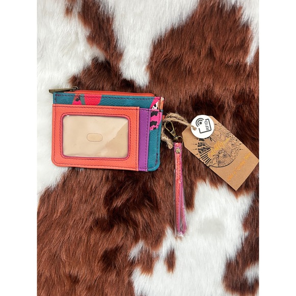 Catchfly Teal Leather Cowgirl Hat Print RFID ID Wallet Keychain Wristlet NWT - Picture 3 of 3